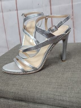 Vince Camuto Silver Strappy Rhinestone-Trim High Heels